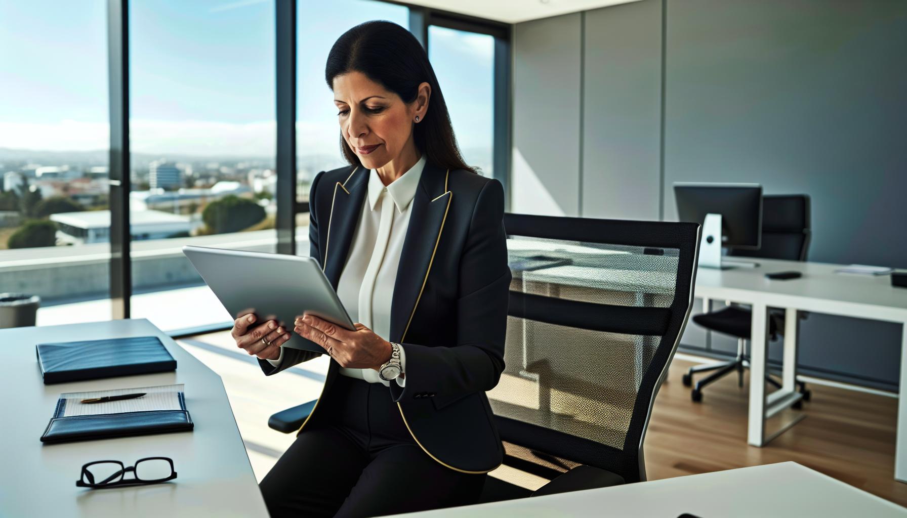 business woman reading on a tablet